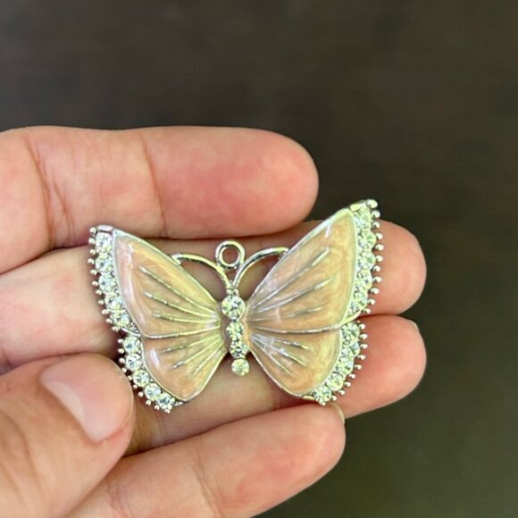 Butterfly pendant hand painted with rhinestones - Picture 2 of 5